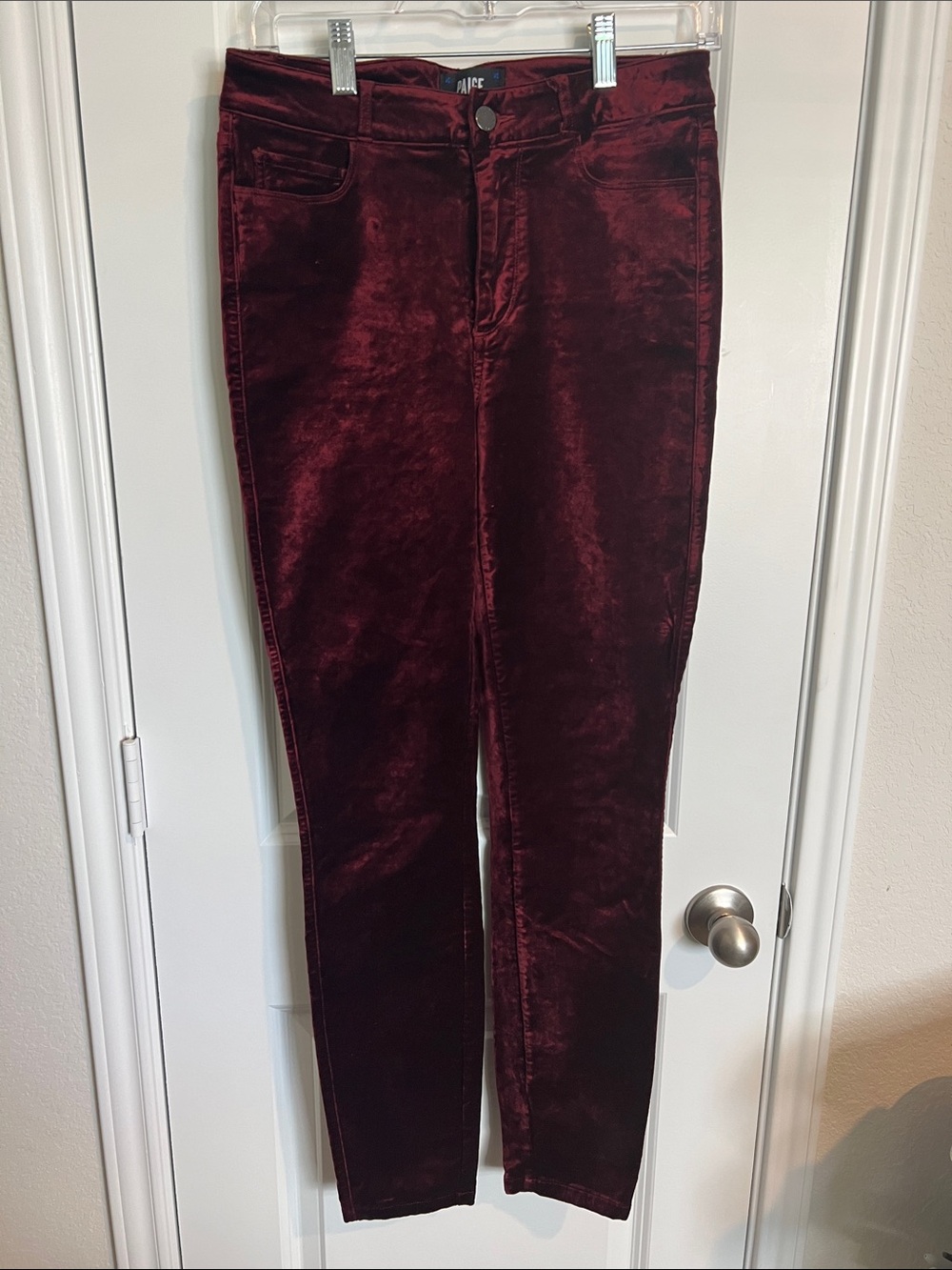 PAIGE Maroon Velvet Skinny Jeans